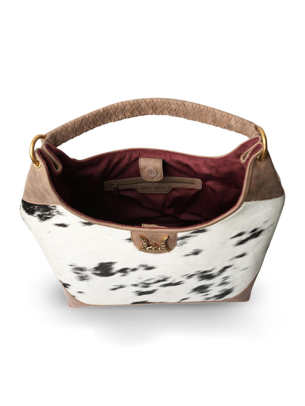 LW Large Purse - Black & White Cowhide with Oiled Brown Leather - Picture 6 of 8